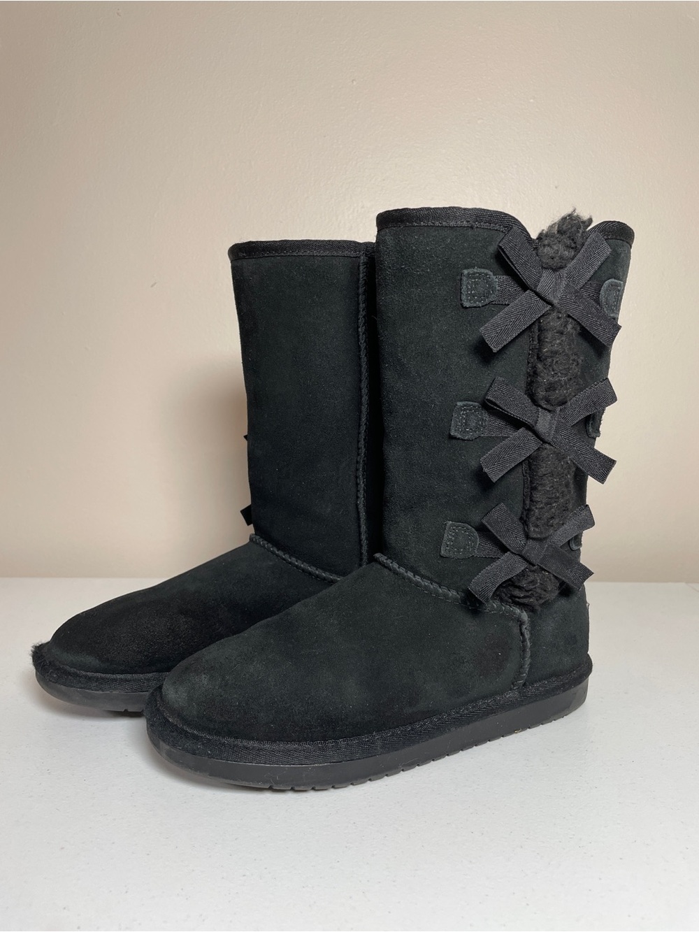 Koolaburra By Ugg Victoria Suede Bow Tall Boots Black Youth Size US 2